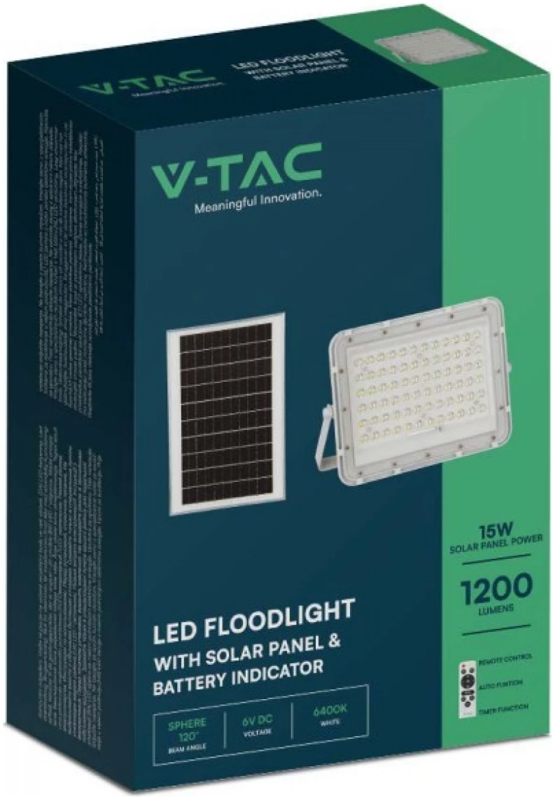 V-TAC Ηλιακός Προβολέας LED 6W Φυσικό Λευκό 4000K