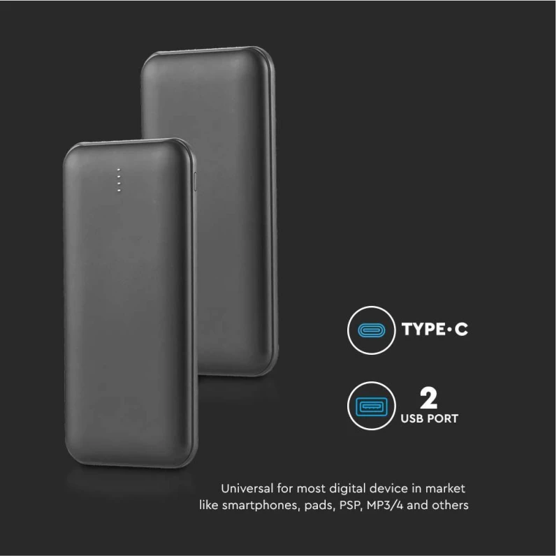 V-TAC PowerBank 10.000 mAh Μαύρο 23036