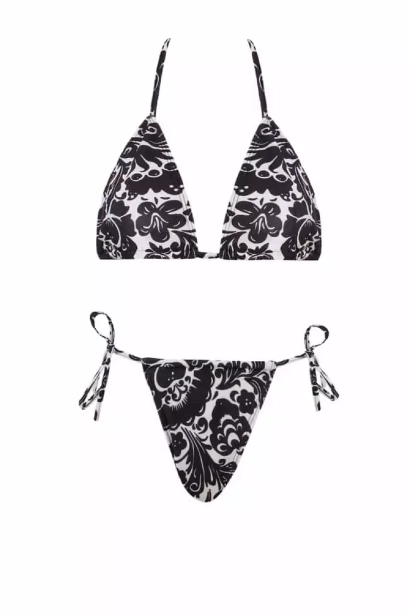 Gigi Bikinis - Μαγιό Σετ Μπικίνι Τριγωνάκι Floral 3533222 Λευκό/Μαύρο