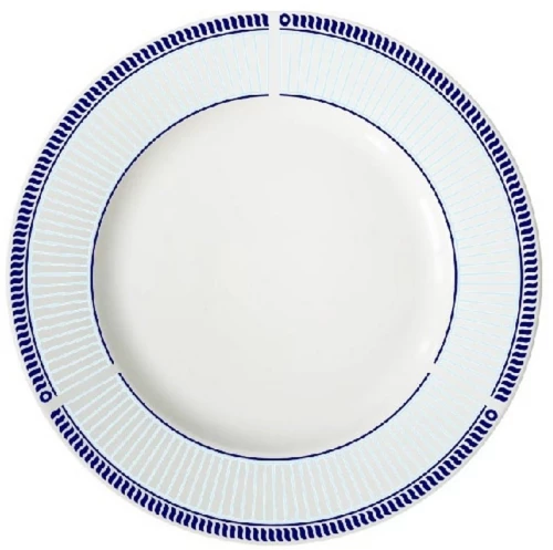 Λευκό πιάτο στρογγυλό φαγητού με μπλε περίγραμμα από πορσελάνη 27 εκ