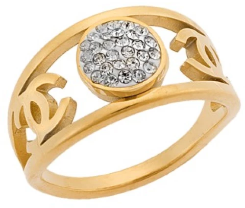 Δαχτυλίδι Senza Gold Plated Steel, Τύπου "Chanel" με λευκές πέτρες
