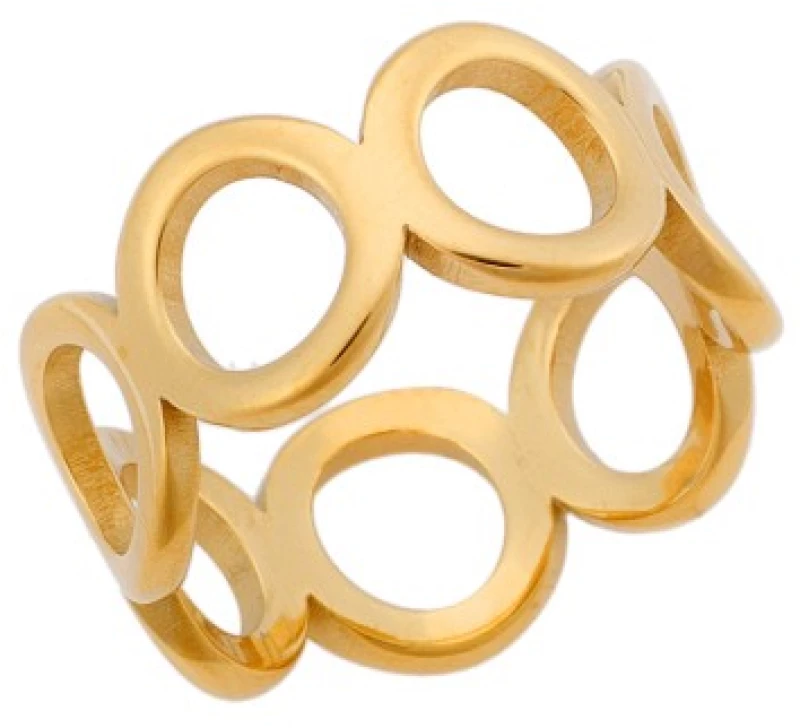Δαχτυλίδι Senza Steel Gold Plated, φαρδύ με κύκλους