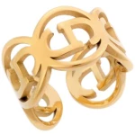 Δαχτυλίδι Senza Gold Plated Steel, φαρδύ με σχέδιο