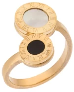 Δαχτυλίδι Senza Gold Plated Steel, ασπρόμαυροι κύκλοι