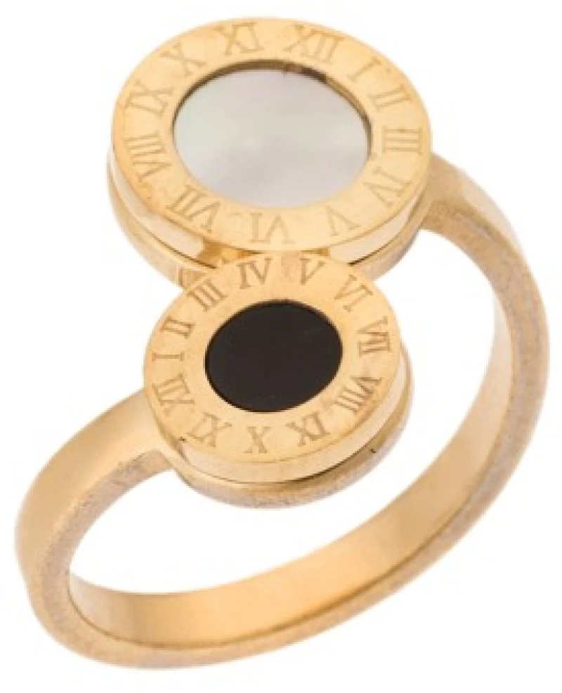 Δαχτυλίδι Senza Gold Plated Steel, ασπρόμαυροι κύκλοι