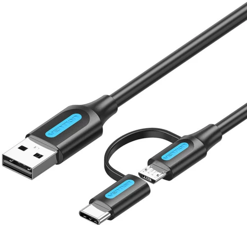 Vention USB to micro USB / Type-C Cable 2A Μαύρο 1m (CQDBF)