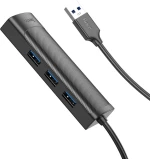Hub USB Hoco HB42 Easy Safety 4-in-1 USB σε 3xUSB 3.0 5Gbps και RJ45 1000Mbps 1.2m Μαύρο