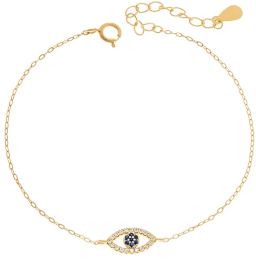 Βραχιόλι Senza Silver 925 Gold Plated, Ματάκι μπλε με ζιργκόν