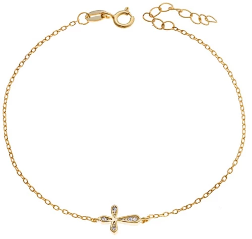 Βραχιόλι Senza επιχρυσωμένο ασήμι 925, σταυρός με λευκά ζιργκόν