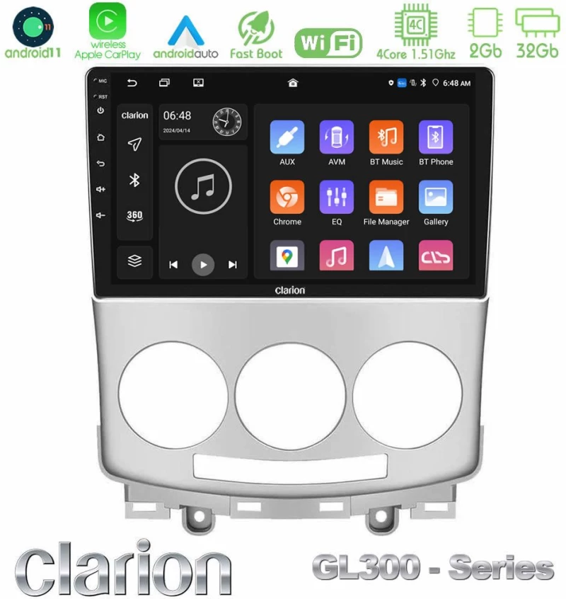 Clarion GL300 Series Mazda 5 2004-2010 4Core Android11 2+32GB Navigation Multimedia Tablet 9″ Με Carplay & Android Auto