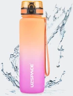 UZSPACE Leakproof Tritan Bpa Free Plastic Water Bottle 1000ml - 3038-ORANGE-PURPLE