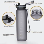 UZSPACE Leakproof Tritan Bpa Free Plastic Water Bottle 1000ml - 3038-ORANGE-PURPLE