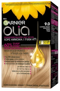 Garnier Olia Μόνιμη Βαφή Μαλλιών Χωρίς Αμμωνία 60gr - 9.0 Ξανθό Πολύ Ανοιχτό