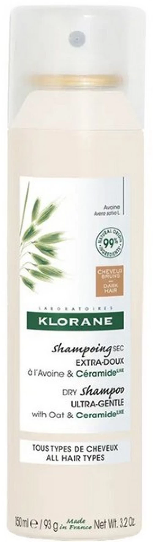 Klorane Dry Shampoo With Oat Milk Ultra Gentle Ξηρό Σαμπουάν Mε Γαλάκτωμα Βρώμης Για Καστανά Σκούρα Μαλλιά 150ml