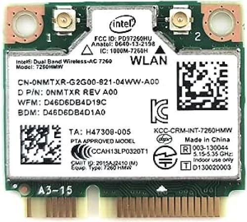 INTEL WIRELESS CARD 7260 WLAN WIFI 802.11 ac/a/b/g/n + BLUETOOTH 4.0 DUAL BAND