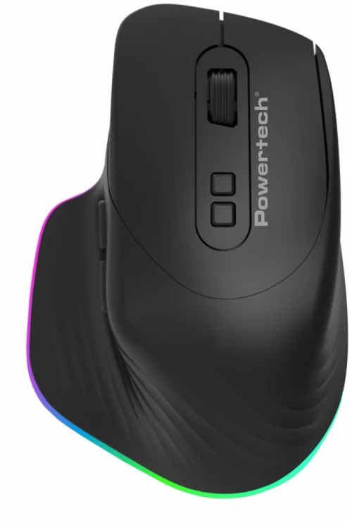 POWERTECH ασύρματο gaming ποντίκι PT-1253, 2.4GHz & Bluetooth, 1600DPI, 650mAh, RGB, μαύρο
