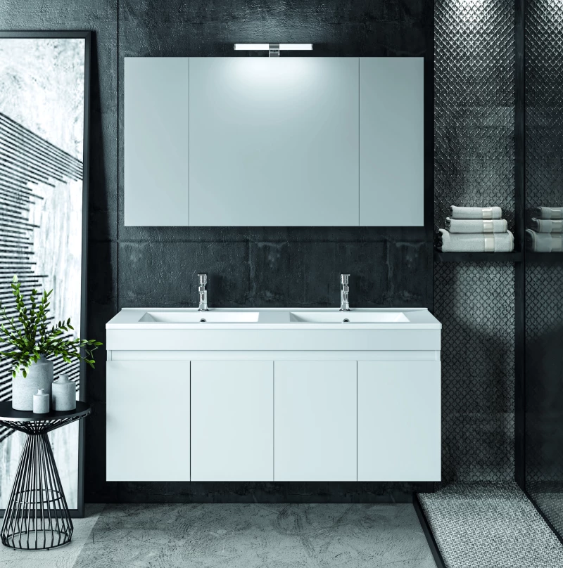 Σετ Επίπλου OMEGA 120cm 2 Γούρνες χρ.WHITE GLOSS 9SOM120GLNDW