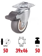 Ρόδα Περιστρεφόμενη 50mm/2.0" με Φρένο 1τμχ 1199-37