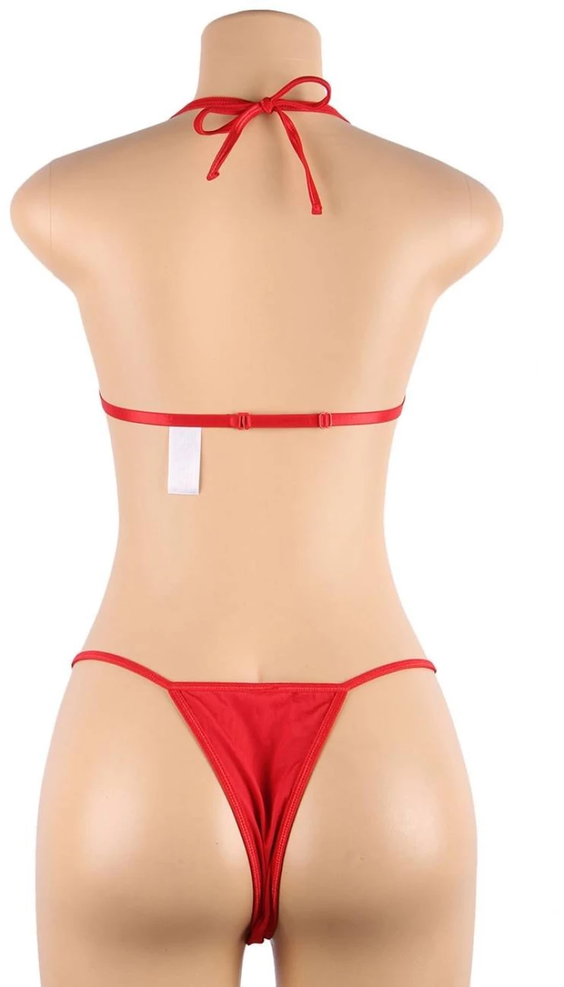 Red 2Pcs Harness Sexy Bow Bra and Panty Lingerie Set with Underwire