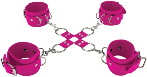 Leather Hand And Legcuffs - Pink