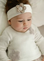 Φόρεμα πλεκτό βρεφικό κορίτσι "Little flowers" εκρού (Εκρού)