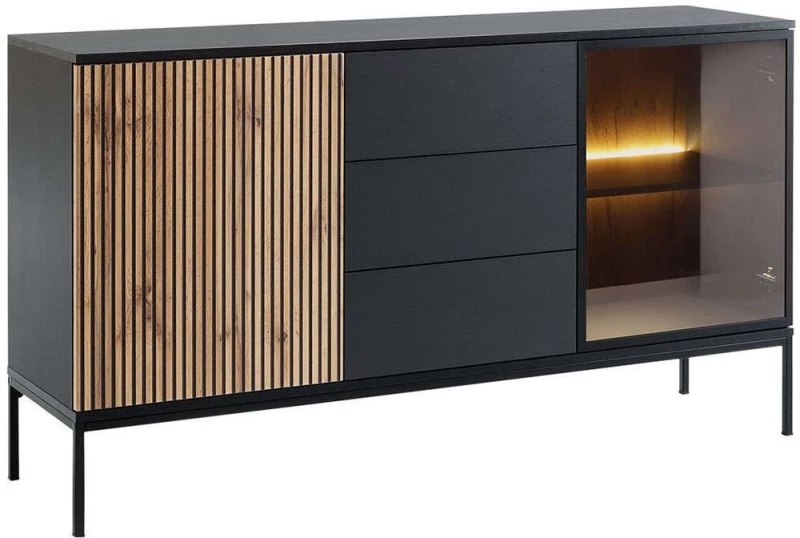 Μπουφές Haven II 162680239 154x39x83cm Natural-Black Μοριοσανίδα, Μέταλλο