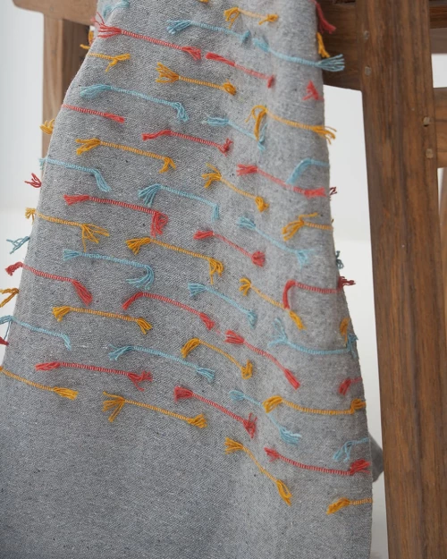 ΓΚΡΙ ΡΙΧΤΑΡΙ ΜΕ ΣΧΕΔΙΟ ΧΡΩΜΑΤΙΣΤΕΣ ΓΡΑΜΜΕΣ LALA ΠΟΛΥΘΡΟΝΑ (170X170CM) ΓΚΡΙ