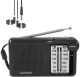 LAMTECH 2 BAND FM/AM RADIO WITH EARPHONES JACK BLACK