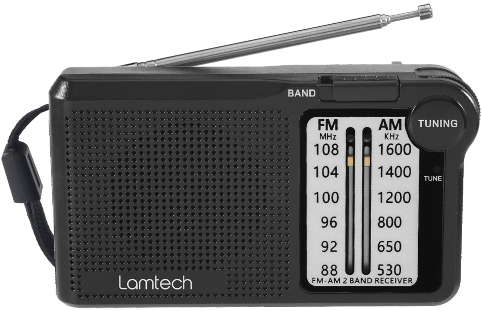 LAMTECH 2 BAND FM/AM RADIO WITH EARPHONES JACK BLACK