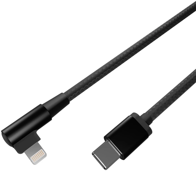 CABLEXPERT ANGLED COTTON BRAIDED 8-PIN USB CM-8PIN CHARGING & DATA CABLE 0.2M BLACK