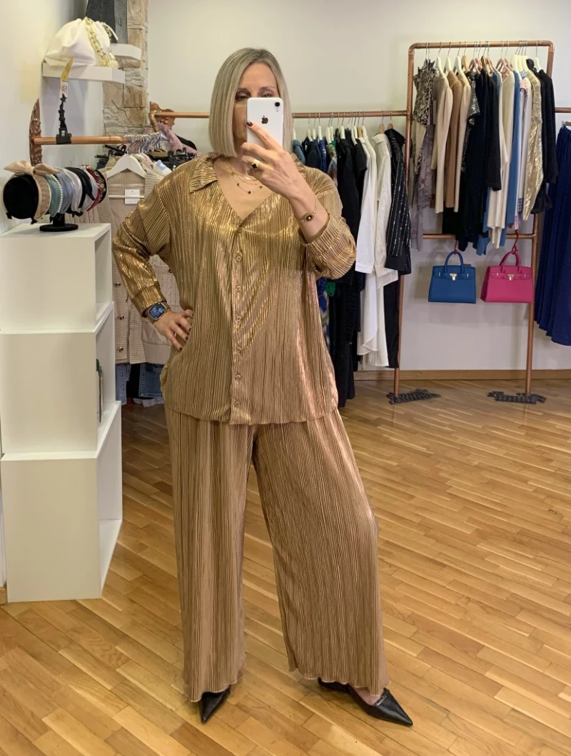 ΣΕΤ PLUS SIZE ΠΛΙΣΕ ΠΟΥΚΑΜΙΣΑ ΠΑΝΤΕΛΟΝΑ ΧΡΥΣΟ 2568.21014-2568.41195G HONEY