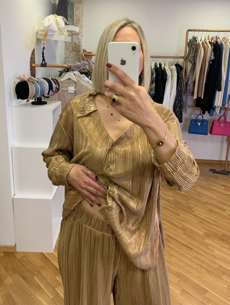 ΣΕΤ PLUS SIZE ΠΛΙΣΕ ΠΟΥΚΑΜΙΣΑ ΠΑΝΤΕΛΟΝΑ ΧΡΥΣΟ 2568.21014-2568.41195G HONEY