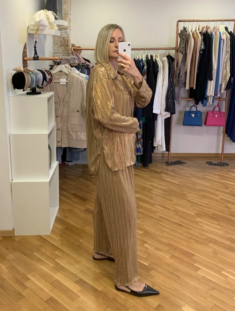 ΣΕΤ PLUS SIZE ΠΛΙΣΕ ΠΟΥΚΑΜΙΣΑ ΠΑΝΤΕΛΟΝΑ ΧΡΥΣΟ 2568.21014-2568.41195G HONEY