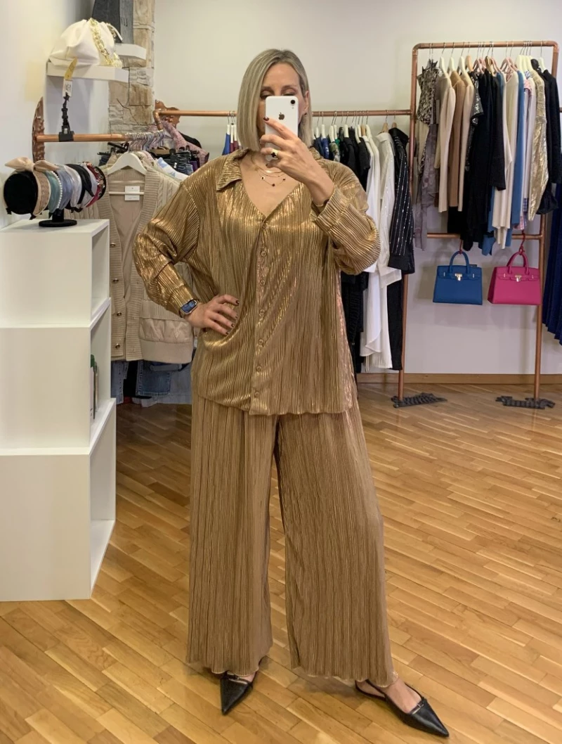 ΣΕΤ PLUS SIZE ΠΛΙΣΕ ΠΟΥΚΑΜΙΣΑ ΠΑΝΤΕΛΟΝΑ ΧΡΥΣΟ 2568.21014-2568.41195G HONEY