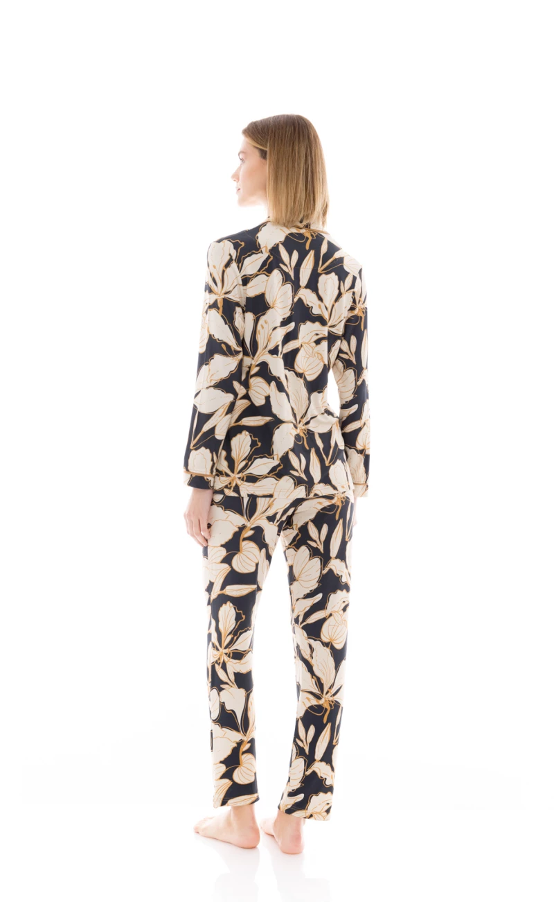 Γυναικεία Πυτζάμα Pink Label - Σεμιζιέ - Μπλε Floral - Regular Fit - Viscose