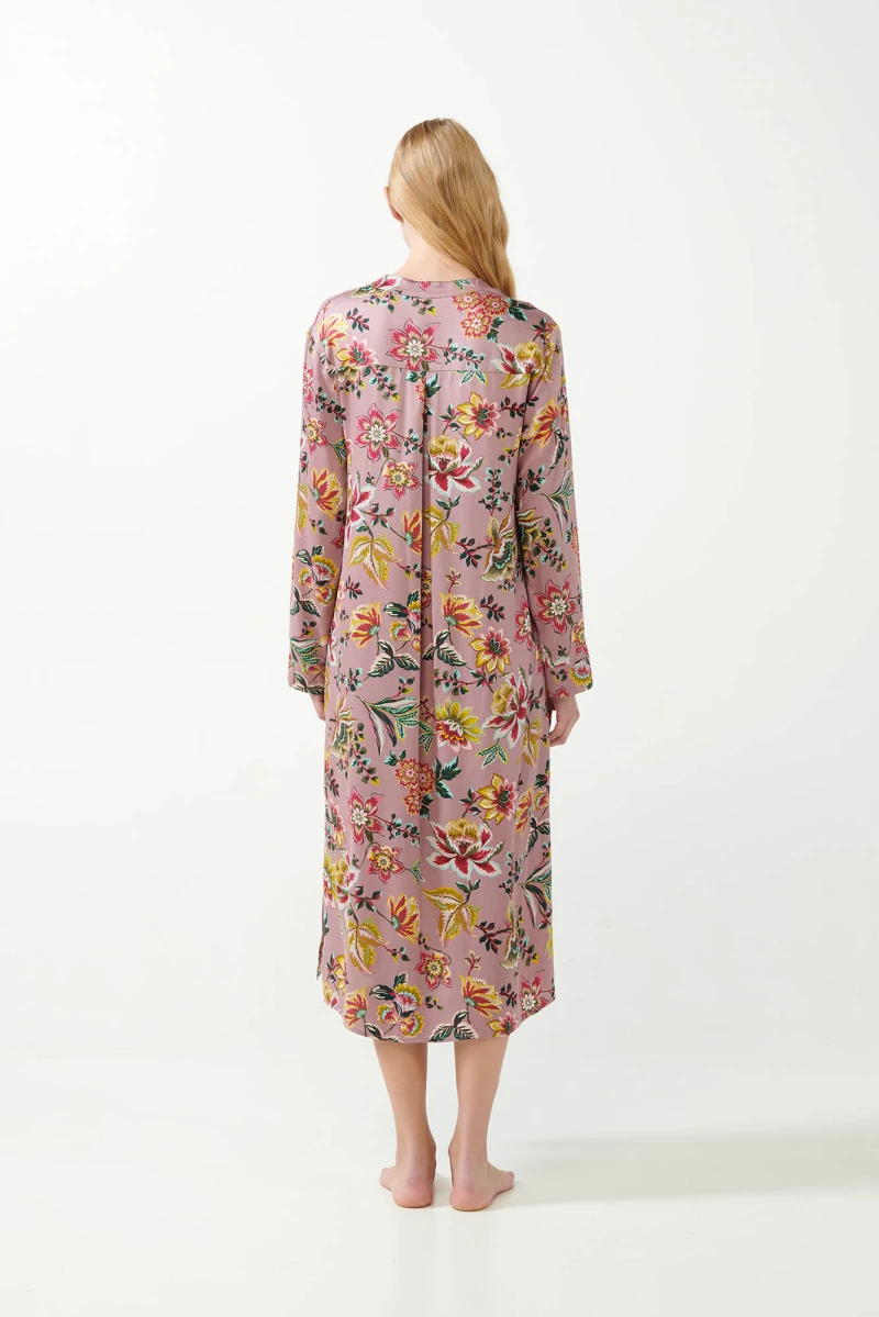 Vamp - Viscose Satin Κουμπωτό Φλοράλ Νυχτικό - ROSE DUSTY