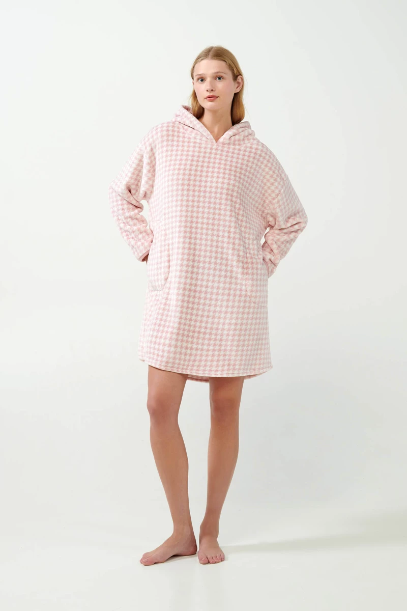 Vamp - Πιε-Ντε-Πουλ Fleece Νυχτικό με Κουκούλα - PINK PEACH