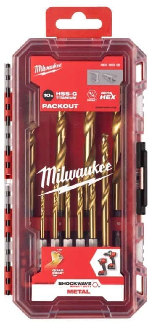 Milwaukee τρυπάνια τιτανίου με εξάγωνο στέλεχος 1/4'' σετ 10τμχ 4932493865