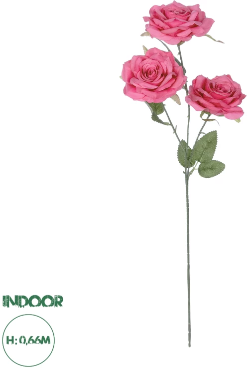 GloboStar® Artificial Garden  HOT PINK ROSE BRANCH 21135 Τεχνητό Διακοσμητικό Κλαδί Τριαντάφυλλο Έντονο Ροζ Y66cm