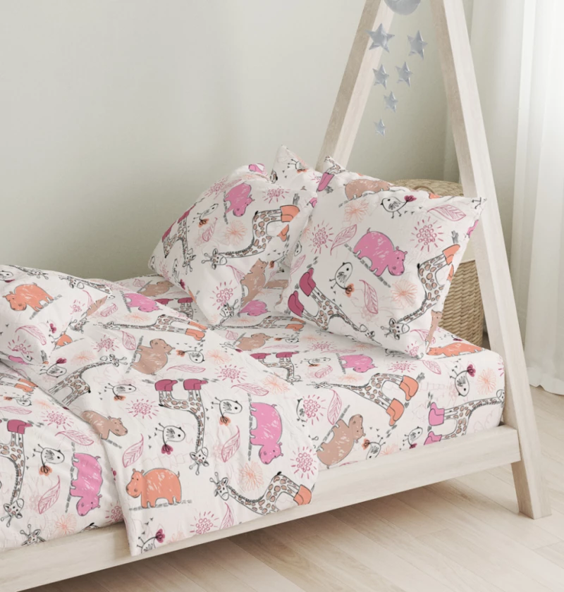 Σεντόνια Σετ Jungle Pink - 165x270+50X70