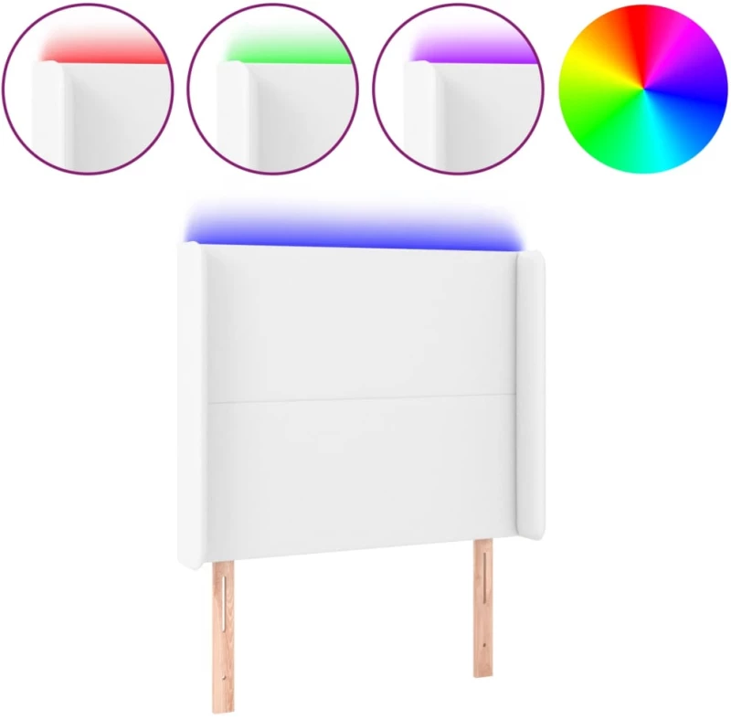 vidaXL Κεφαλάρι Κρεβατιού LED Λευκό 103x16x118/128 εκ. Συνθετ. Δέρμα