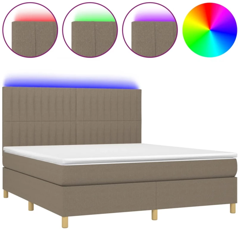 vidaXL Κρεβάτι Boxspring με Στρώμα & LED Taupe 180x200 εκ. Υφασμάτινο