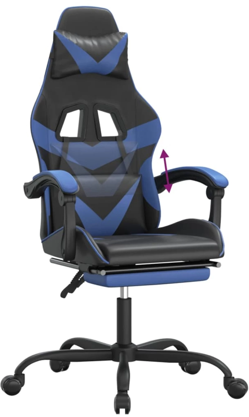 vidaXL Καρέκλα Gaming Μασάζ Υποπόδιο Μαύρο/μπλε από Συνθετικό Δέρμα