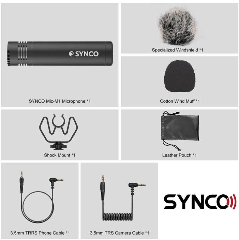 SYNCO μικρόφωνο για κάμερα SY-M1-BK, δυναμικό, 3.5mm, shock mount, μαύρο