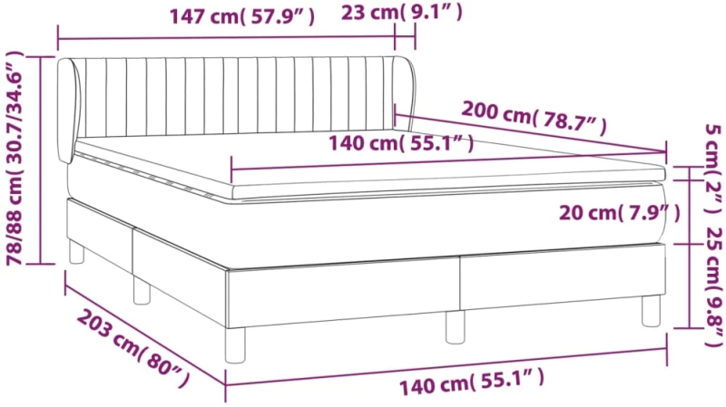 vidaXL Κρεβάτι Boxspring με Στρώμα Σκούρο Μπλε 140x200 εκ. Βελούδινο