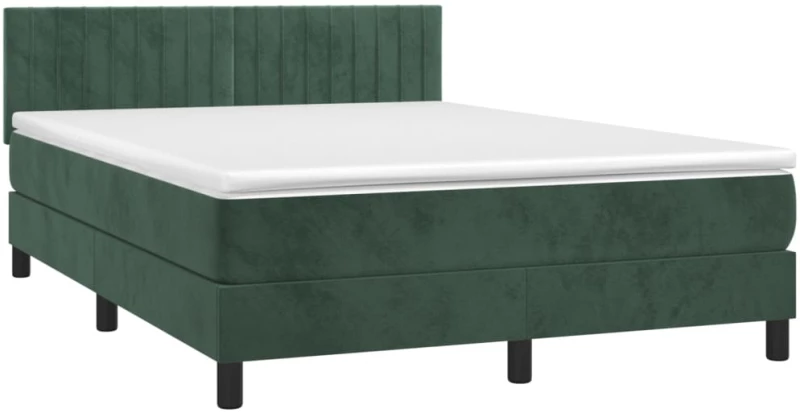 vidaXL Κρεβάτι Boxspring με Στρώμα Σκούρο Πράσινο 140x190εκ. Βελούδινο