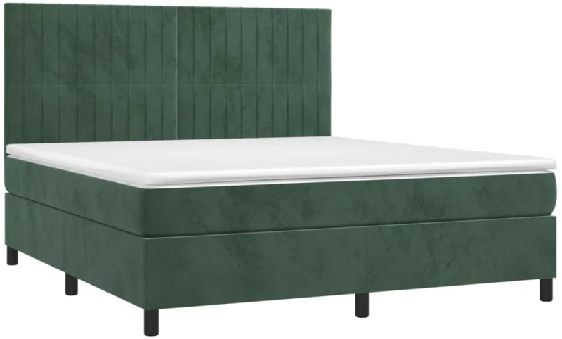 vidaXL Κρεβάτι Boxspring με Στρώμα & LED Σκ. Πράσινο 160x200εκ Βελούδο