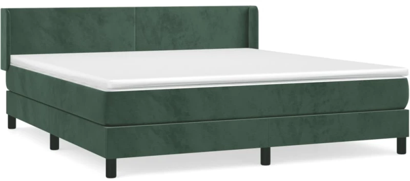 vidaXL Κρεβάτι Boxspring με Στρώμα Σκούρο Πράσινο 180x200εκ. Βελούδινο