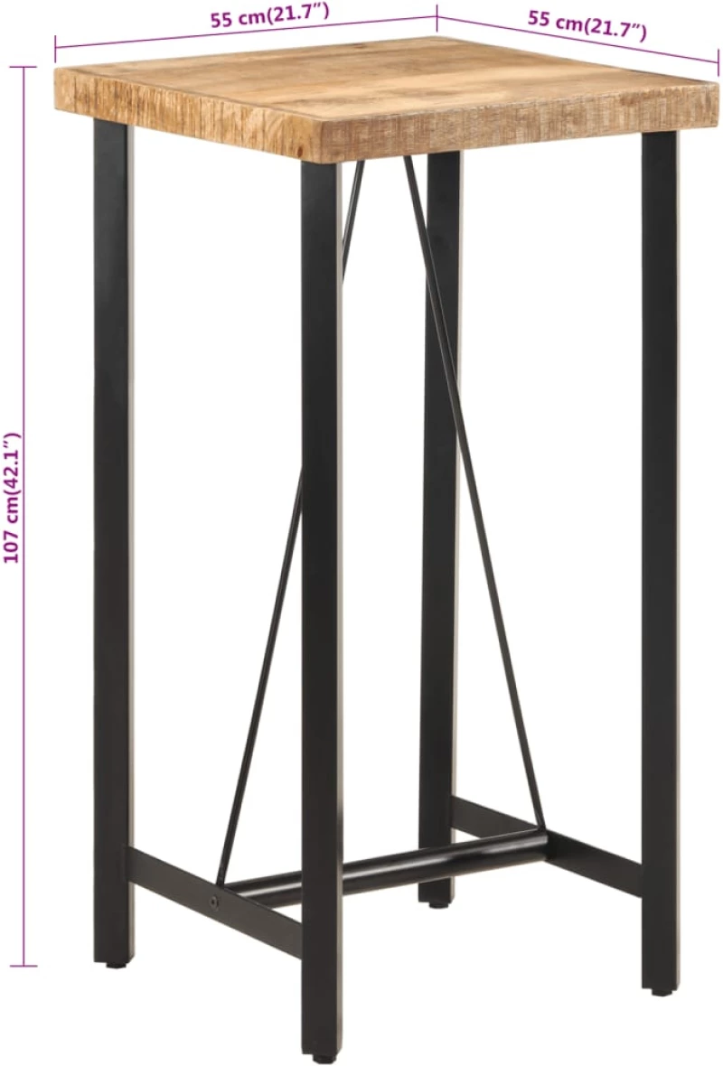 vidaXL Τραπέζι Μπαρ 55x55x107 εκ. από Μασίφ Ξύλο Μάνγκο & Σίδηρο