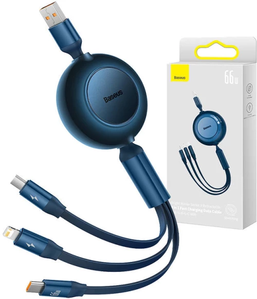 Baseus Bright Mirror 3, USB 3-in-1 cable for micro USB / USB-C / Lightning 66W / 2A 1.1m (Blue)